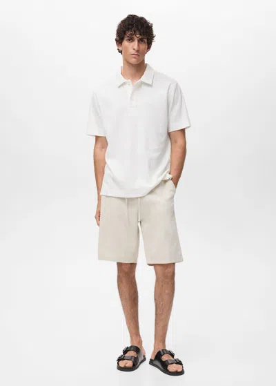 Mango Man Structured Knitted Polo Shirt Off White