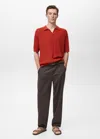 Mango Man Structured Knitted Polo Shirt Red