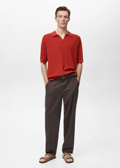 Mango Man Structured Knitted Polo Shirt Red