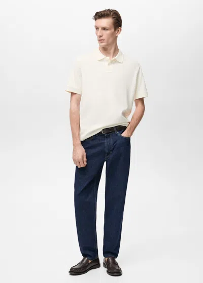 Mango Man Structured Knitted Polo Shirt White