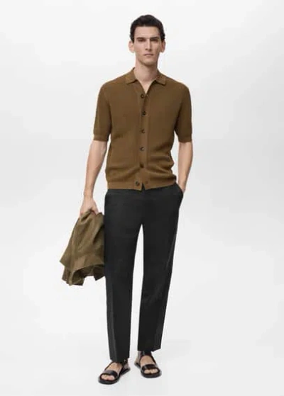 Mango Man Structured Knitted Shirt Brown