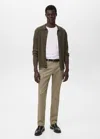 Mango Man Structured Knitted Shirt Khaki In Brown