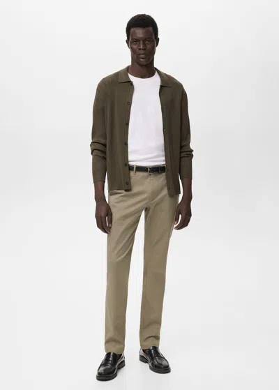Mango Man Structured Knitted Shirt Khaki In Brown