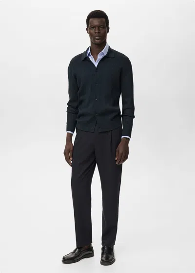 Mango Man Structured Knitted Shirt Navy In Blue