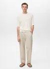 Mango Man Structured Knitted T-shirt Ecru In Écru