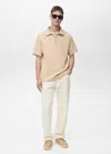 Mango Man Structured Polo With Zip Collar Beige In Beige