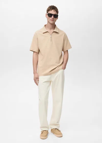 Mango Man Structured Polo With Zip Collar Beige
