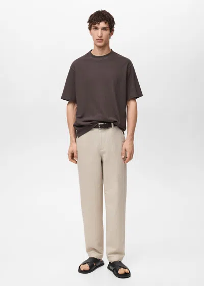 Mango Man Structured Relaxed-fit T-shirt Chocolate