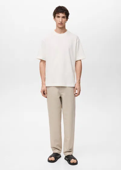 Mango Man Structured Relaxed-fit T-shirt Ecru