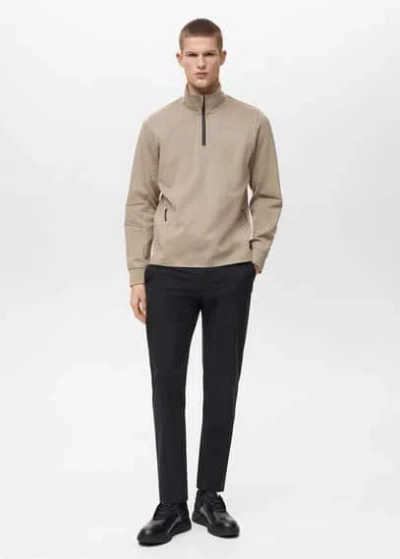 Mango Man Sudadera Comfort Stretch Cremallera Sand