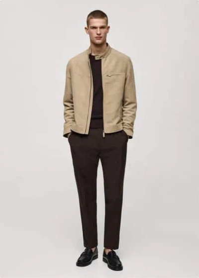 Mango Man Suede-effect Biker Jacket Beige