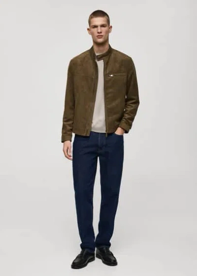 Mango Man Suede-effect Biker Jacket Khaki