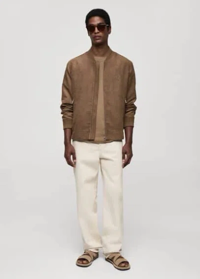 Mango Man Suede-effect Bomber Jacket Beige