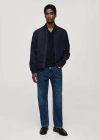 Mango Man Suede-effect Bomber Jacket Dark Navy