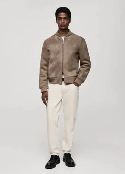 Mango Man Suede-effect Bomber Jacket Medium Brown In Marron Moyen