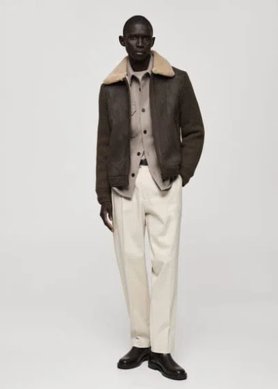 Mango Man Suede Effect Jacket With Fleece Details Chocolate