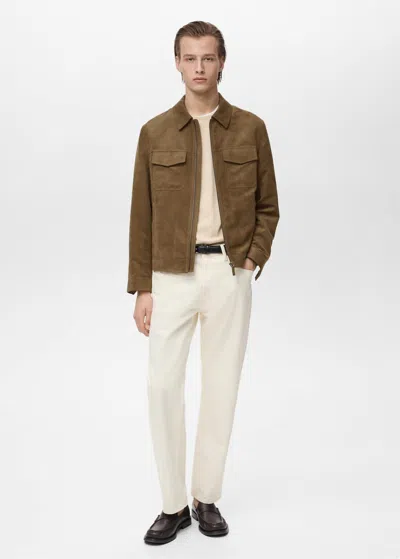 Mango Man Suede-effect Jacket With Zip Medium Green