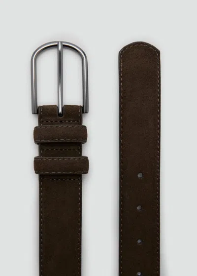 Mango Man Suede Leather Belt Brown