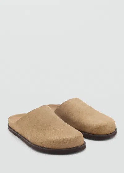Mango Man Suede Leather Clog Beige