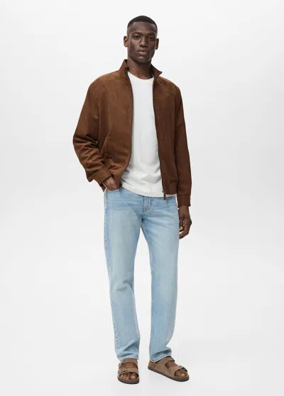 Mango Man Suede Leather-effect Jacket Cognac In Brown