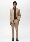 Mango Man 100% Linen Slim-fit Suit Jacket Medium Brown In Beige