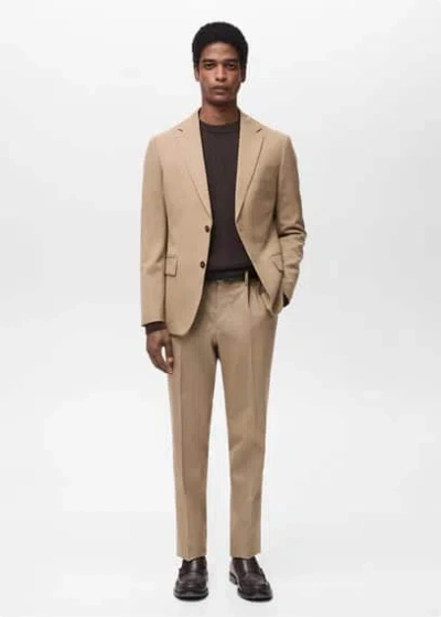 MANGO MAN PANTALON COSTUME TURIN 100 % LAINE VIERGE BEIGE - HOMME - 48 - MANGO MAN