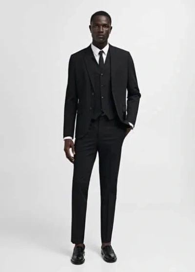 Mango Man Super Slim-fit Stretch Fabric Suit Waistcoat Black