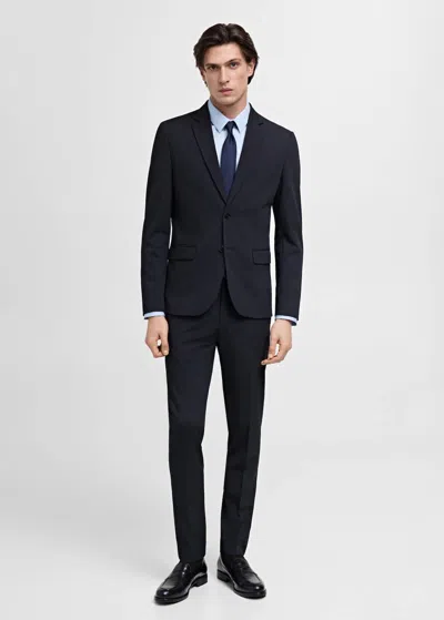 Mango Man Super Slim-fit Suit Jacket In Stretch Fabric Dark Navy In Blue