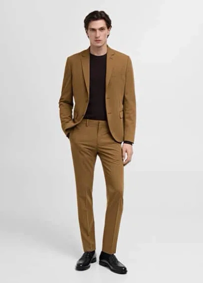 Mango Man Super Slim-fit Suit Jacket In Stretch Fabric Ochre