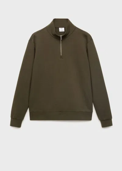 Mango Man Regular-fit Cotton Sweatshirt With Zip Olive Green