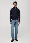 Mango Man Perkins-neck Sweater With Zip Dark Navy In Bleu Marine Foncé