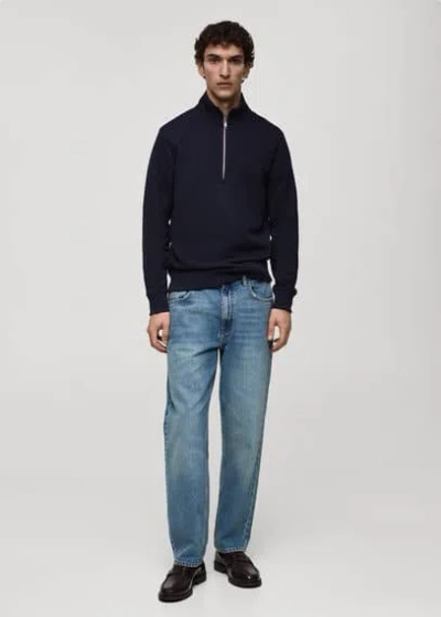 Mango Man Perkins-neck Sweater With Zip Dark Navy In Bleu Marine Foncé