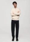 Mango Man Perkins-neck Sweater With Zip Ecru In Écru
