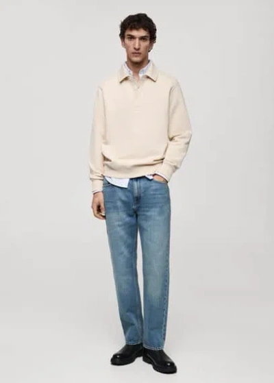 Mango Man Regular-fit Cotton Polo Sweatshirt Ecru In Écru