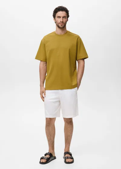 Mango Man Sweatshirt Fabric T-shirt Relaxed Fit Ochre In Brown
