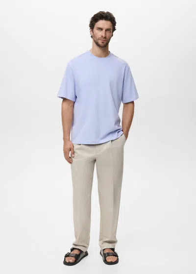 Mango Man 100% Cotton Relaxed-fit T-shirt Sky Blue