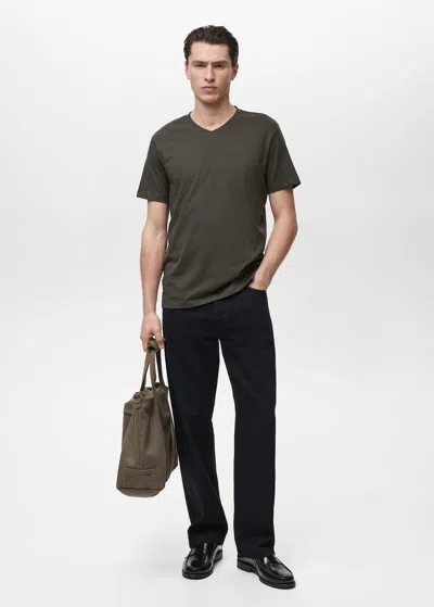 Mango Man V-neck T-shirt Charcoal