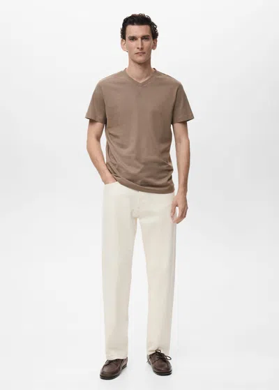 Mango Man V-neck T-shirt Brown