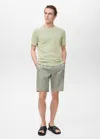 Mango Man Striped Openwork Cotton T-shirt Green Apple