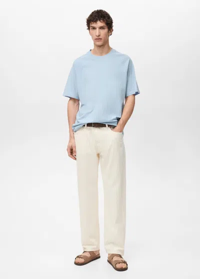 Mango Man Relaxed Fit Cotton T-shirt Sky Blue
