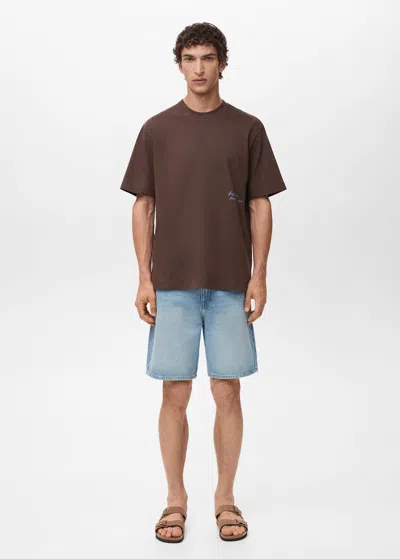 Mango Man Printed Cotton-blend T-shirt Brown