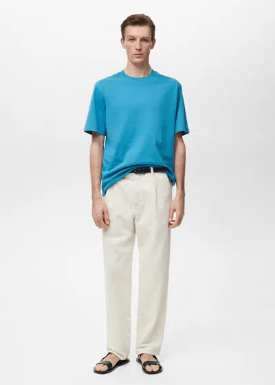Mango Man Heavy Weight Relaxed Fit T-shirt Turquoise