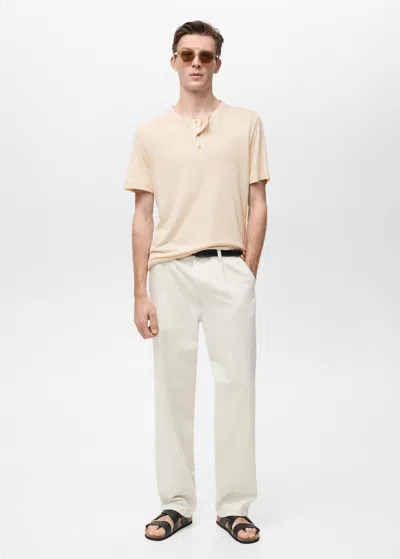 Mango Man Button Linen Blend T-shirt Ivory White