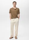 Mango Man Button Linen Blend T-shirt Khaki In Khaki
