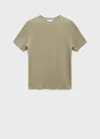 Mango Man T-shirt Maille Fine Coton Kaki - Homme - Xxl -