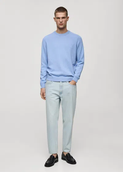 Mango Man Tapered-fit Cropped Jeans Bleach Blue