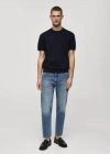 Mango Man Tapered-fit Cropped Jeans Medium Blue In Medium Blue