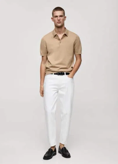 Mango Man Tapered-fit Cropped Jeans Off White