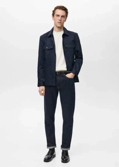 Mango Man Tapered-fit Dark-wash Jeans Open Blue