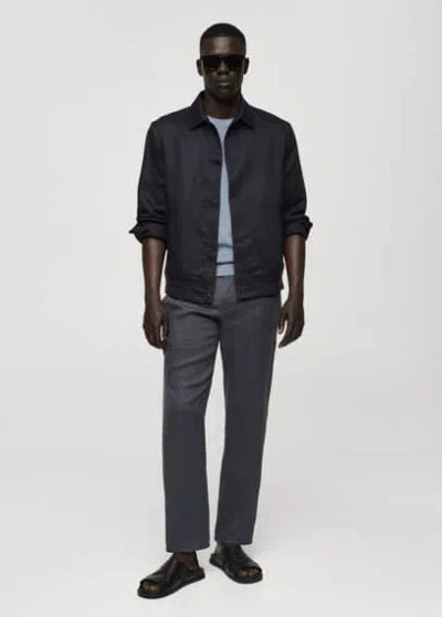 Mango Man Tencel-linen Blend Overshirt Charcoal